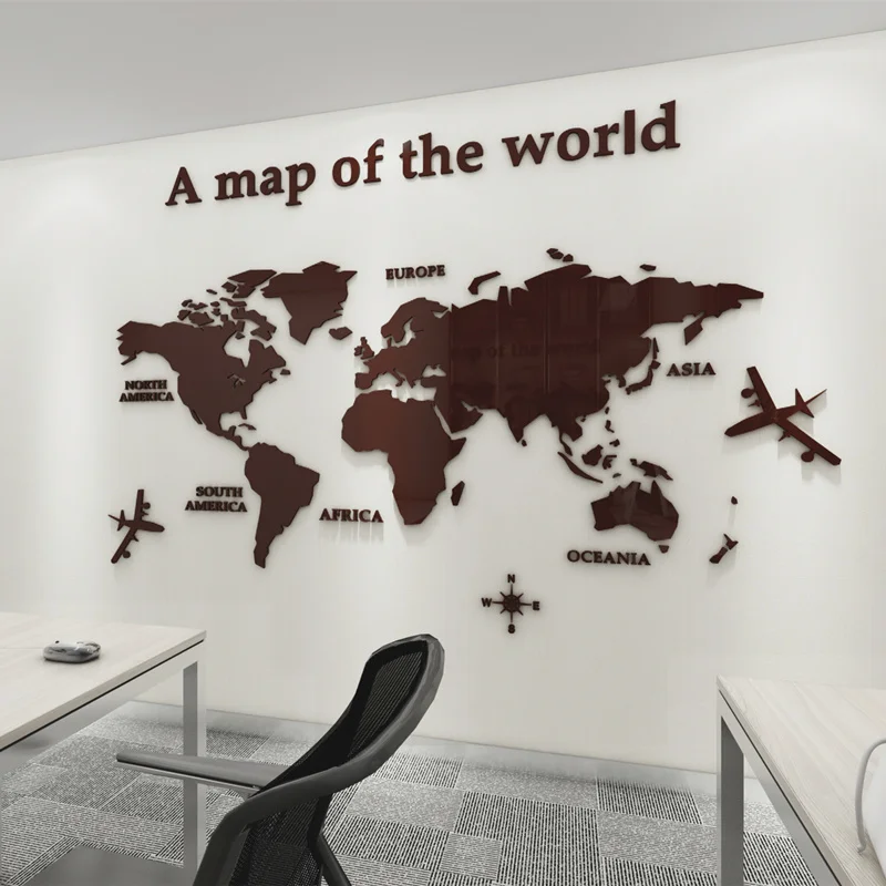 

European Version World Map Acrylic 3D Wall Sticker For Living Room Office Home Decor World Map Wall Decals Mural for Kids Room