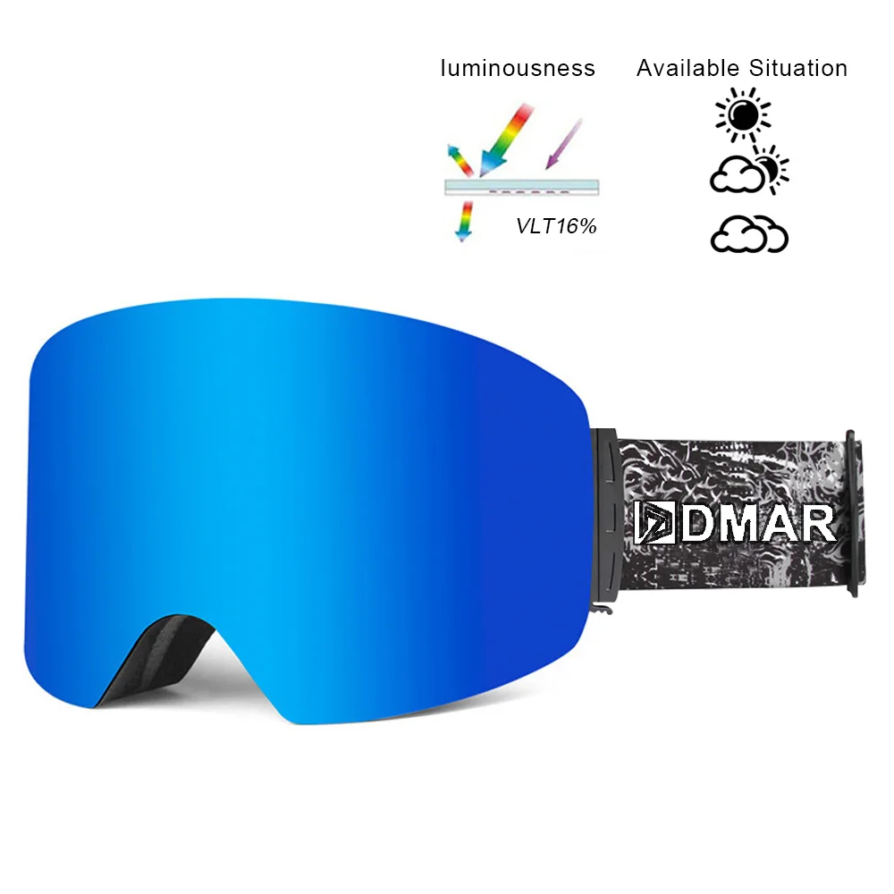 Blue Лыжные очки UV400 плюс двухслойные противотуманные защитные согревающие большие линзы очки для мужчин и женщин сноуборд очки для катания на коньках - Цвет: Blue