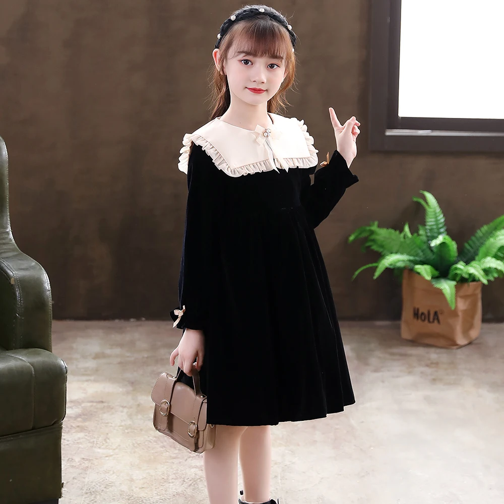 Vestido de princesa de terciopelo para ni&ntilde;a, ropa de fiesta de cumplea&ntilde;os de manga larga, gruesa, Oto&ntilde;o, 2021-5