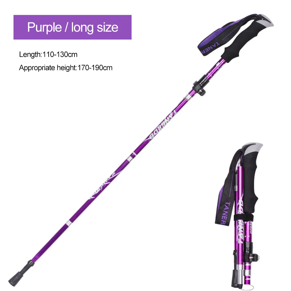 130cm purple Vertvie открытый складной треккинговые палки Скандинавская трость для пеших прогулок АНТИШОК Регулируемый алюминиевый сплав альпеншток - Цвет: 130cm purple