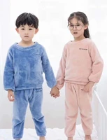 childrens pajamas and pajamas winter plush korean round neck warm home clothes mens and womens girls net red warm pants set