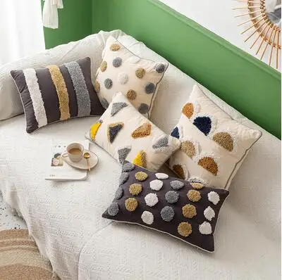 

Cotton tufted sofa hug pillowcase light luxury living room hug pillowcase 45X45 homestay bay window decorative cushion cover