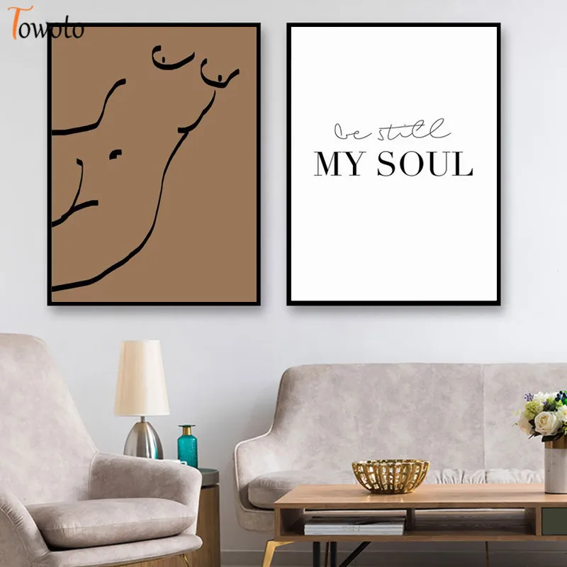 Контурная линия рисунок Холст Картина нейтральный коричневый Wall Art