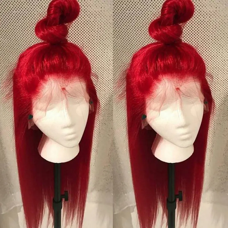 

Bombshell Fire Red Straight Synthetic 13*3 Lace Front Wig Glueless Heat Resistant Fiber Hair Natural Hairline For Women Wigs