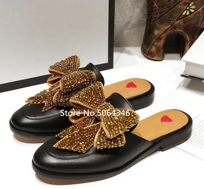 Стразы и бантиком бабочкой черные Для женщин тапочки с закрытым носком на