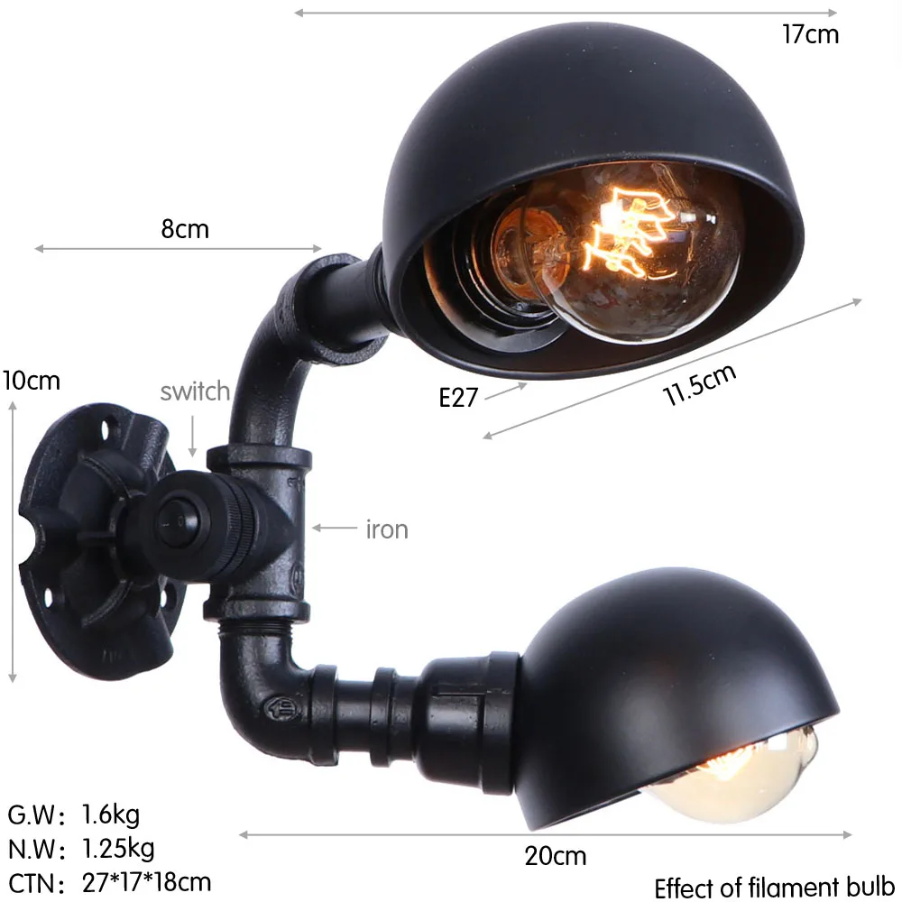 Старинное бра Эдисона железный промышленный светодиодный настенный светильник