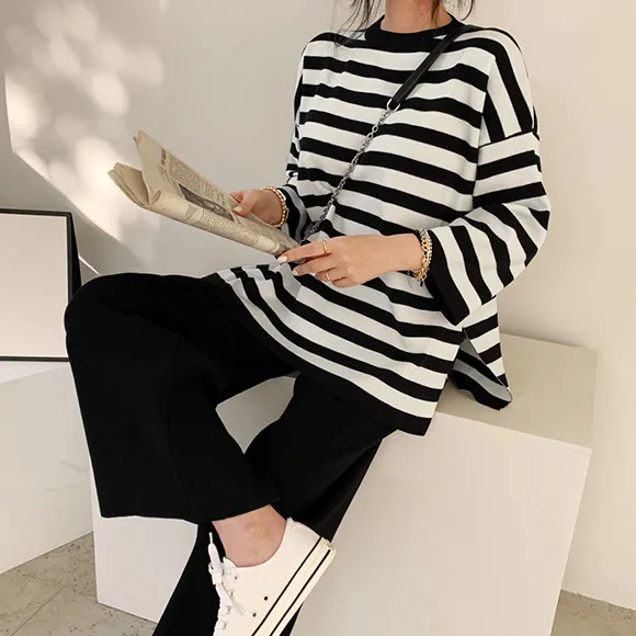 

2 Piece Sets Womens Outfits Spring Women T-Shirt Long Sleeve High Waist Pants Wide Leg Womens Trousers Two Piece Set Office