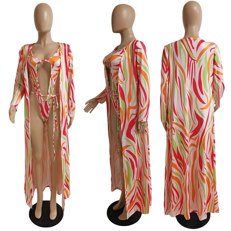 

HAOYUAN Striped Two Piece Bikini Set Hollow Bodysuit Swimwear Cover Up Women Summer Clothing Tie Dye Bathing Suit Club Outfits
