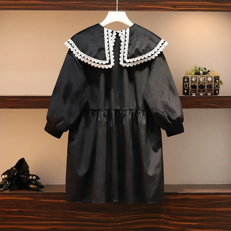 Женское бархатное платье трапеция осень 2019 милое кружевное вязаное крючком с