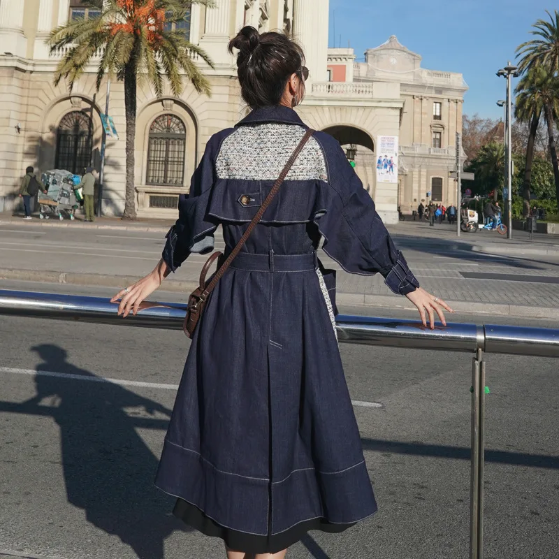 Женское джинсовое пальто TWOTWINSTYLE Осеннее повседневное с отложным воротником