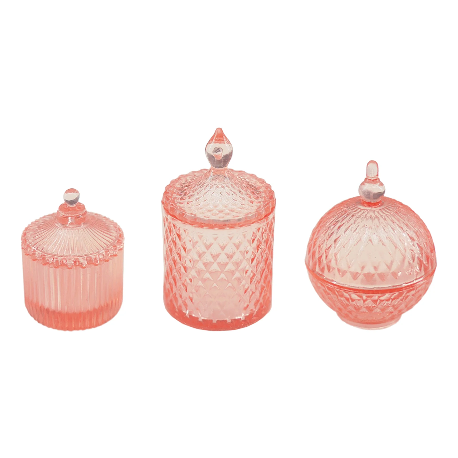 

3 шт./компл. масштаб 1:6 Миниатюрные аксессуары для кукольного домика игрушечные банки для конфет набор прозрачных розовых бутылок