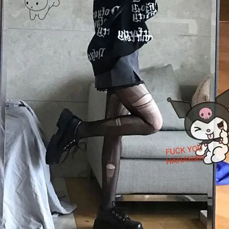 Disposable Sexy Stockings Fun Hand Torn Silk Black Thin Perforated Pantyhose Temptation Women's Tight |