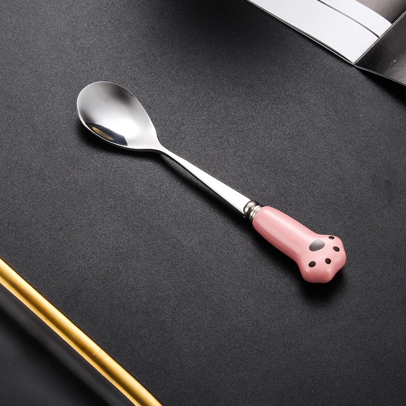

POPOYA Porcelain tableware Stainless steel coffee spoon with ceramic claw handle Super cute tableware Tableware for camping