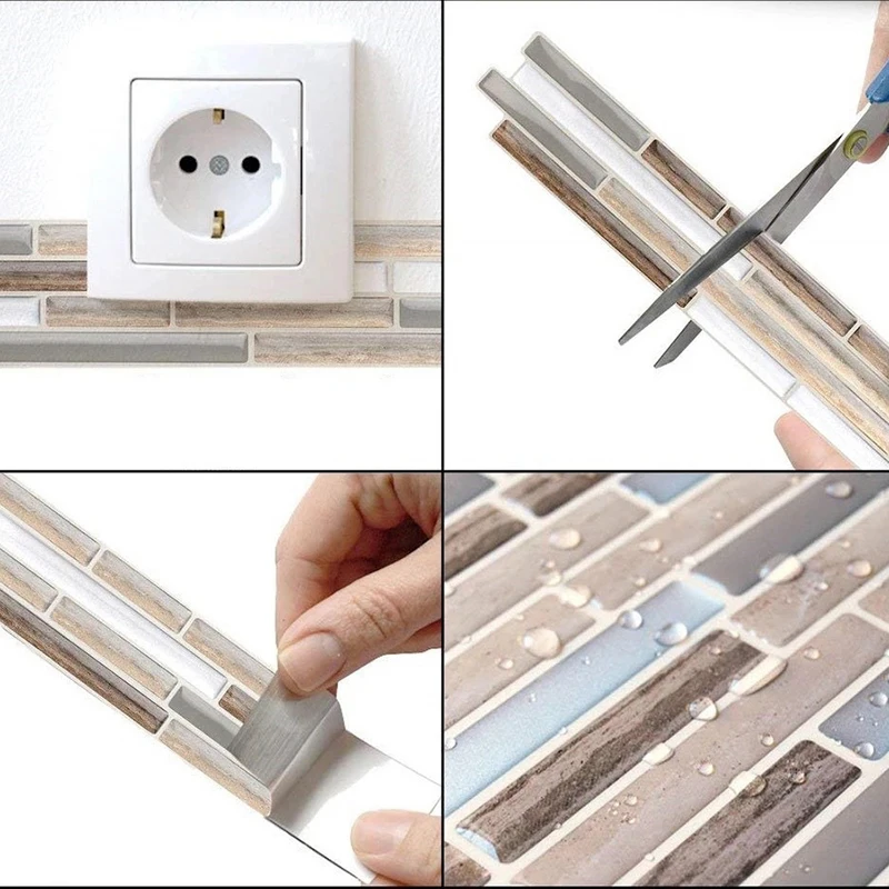 

2021 New 3D Self Adhsive Wood Effect Stickers Silver Black Gray Waterproof Wall Sticker For Bathroom Kitchen Mosaic Tile