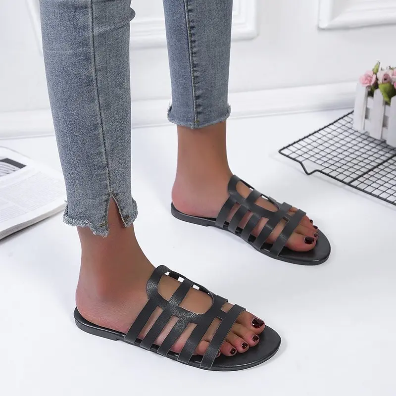 

2021 Summer Women Slippers Classic Rome Weave Cross Tied Slippers Shoes Casual Beach Open Toe Flat Sandals Large Size 42 43