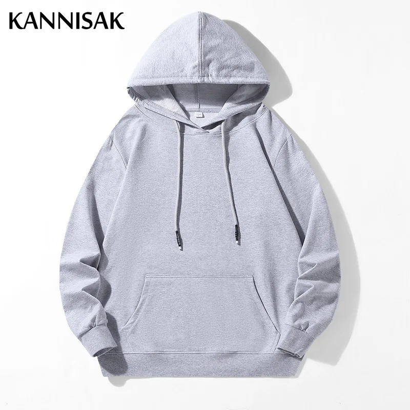 

KANNISAK Casual Hoodies Men 2021 Spring Autumn Women Hooded Hoodie Solid Oversized Sweatshirt Cotton Grey Pullovers Outerwears