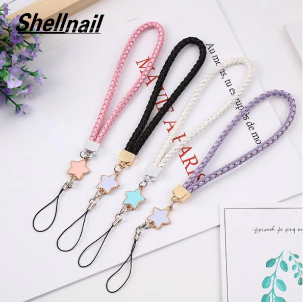 

SHELLNAIL Woven Leather Pentagram Mobile Phone Lanyard Star Shape Woven Bracelet Short Keychain Rope ID Lanyard Key Phone Straps