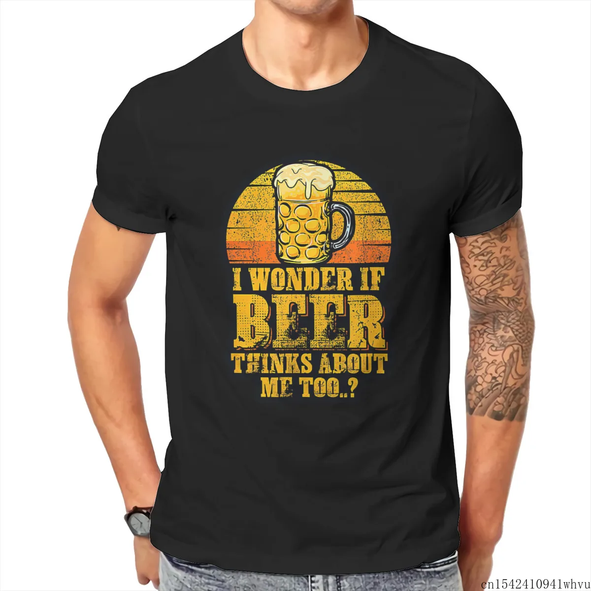 

I Wonder If Beer Thinks about Me Too Funny Men T Shirt Unisex Summer Trend Lycra Soft O-neck Casual Size M-5XL