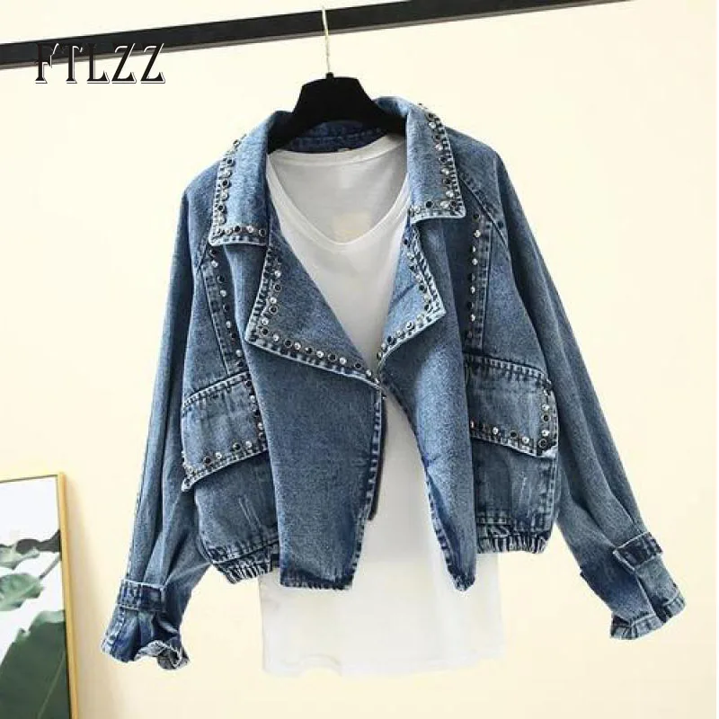 Новая модная короткая женская куртка весна осень панк стиль свободные рукава