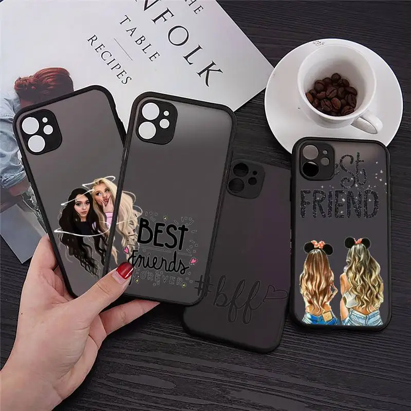 

best friends Phone Case Transparent Matte for iPhone 7 8 11 12 s mini pro X XS XR MAX Plus Clear mobile bag iphone 12 pro max