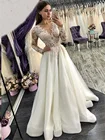 Кружевное свадебное платье, с аппликацией, с длинным рукавом, пуговицей сзади, 2021, тюлевые платья невесты, Пляжное, праздвечерние платье, размера плюс
