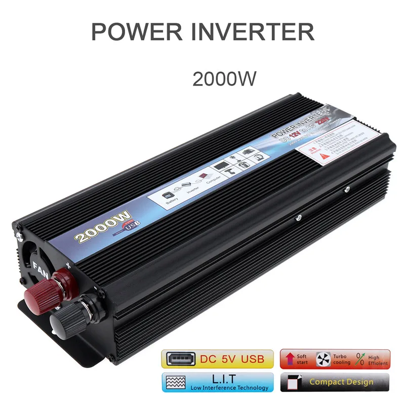 2000W DC 12V 24V к AC 220V 110V чехол из алюминиевого сплава автомобильный инвертор зарядное