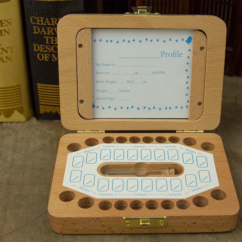 

Wooden Baby Tooth Box Milk Teeth StorageUmbilical Organizer Collect English Language Baby Keepsake Save Gifts
