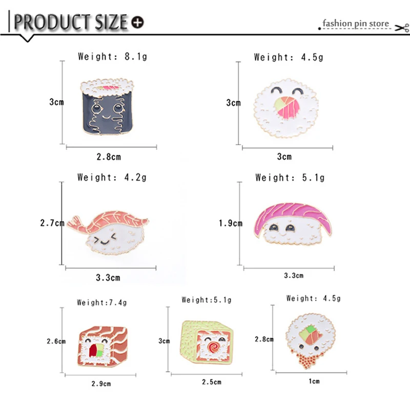 7 Style Collection Enamel Pins Brooches for Women Backpack Clothes Lapel Pin Sushi Salmon Brooch Badges Creative Cartoon Jewelry