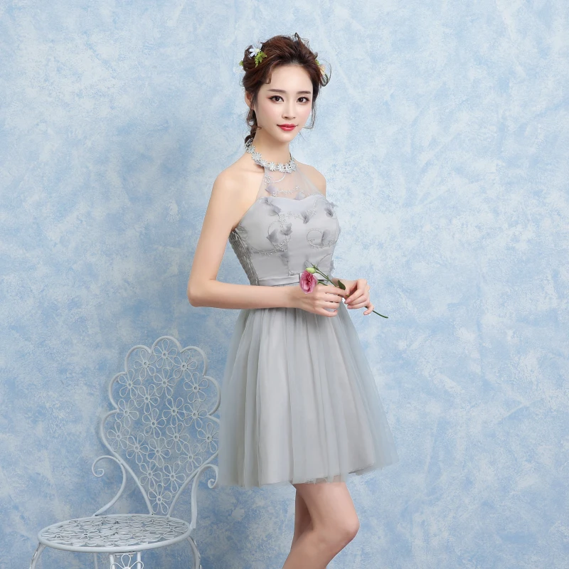 halter neck Модные детские летние Коктейльные Короткие вечерние платья размера плюс и цвета шампанского для выпускного бала платье для девочек-подростков 14, 15, 16 лет - Цвет: halter neck