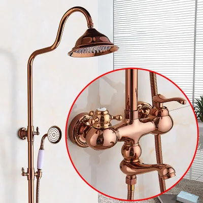 Роскошный Золотой латунный душ для ванной комплект из розового золота смеситель