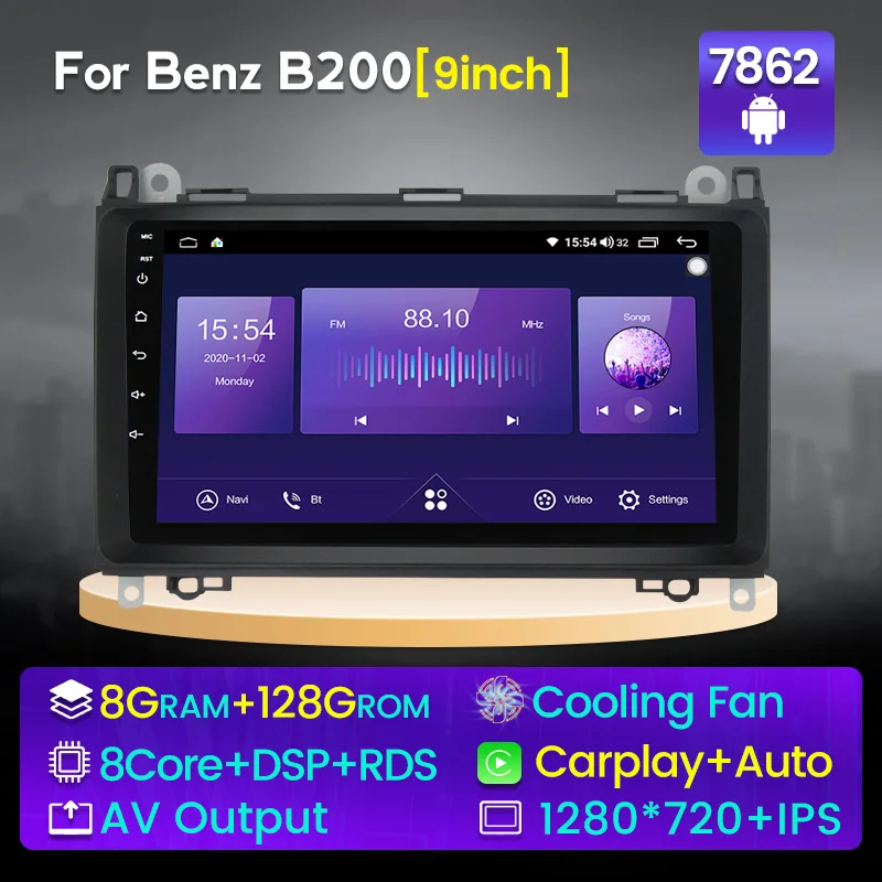 

9'' Fellostar 8+128G Android11 Car Navigation Multimedia Player For Benz B200 A Class B W169 W245 Viano W639 Cooling Fan Carplay