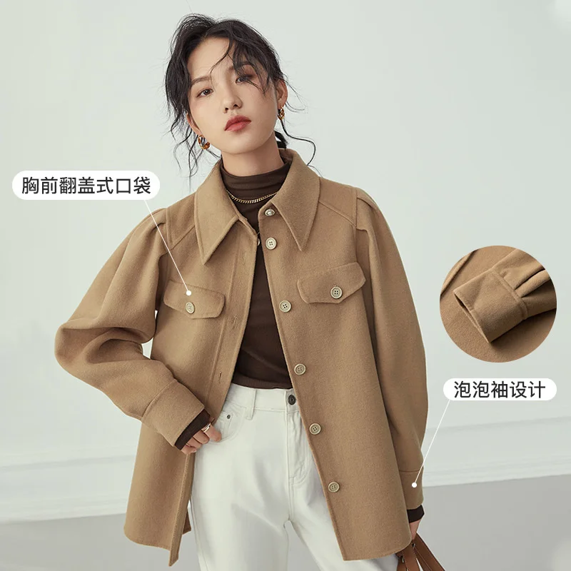 

Versailles Lane bubble sleeve woollen coat women's new autumn and winter style 2020 short double faced woolen coat