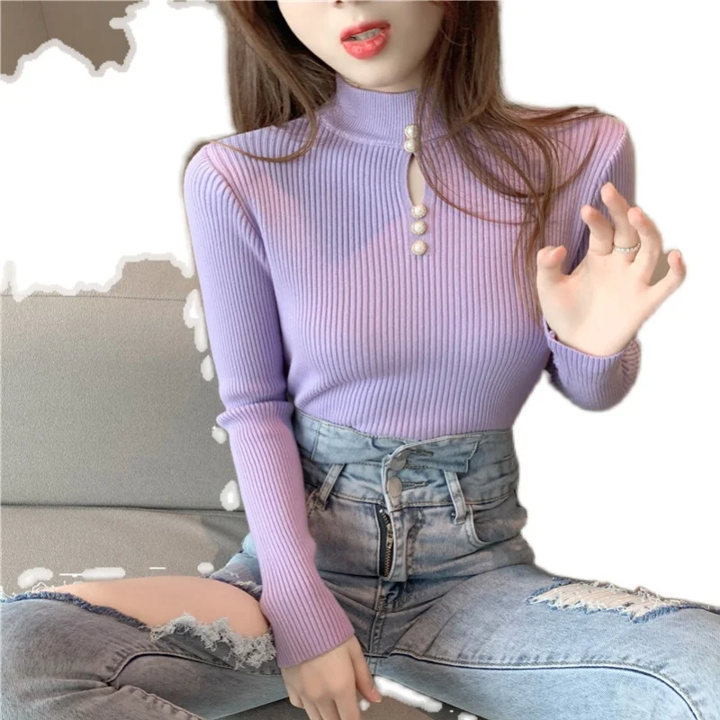 

Half a turtleneck hollow out top female take a long-sleeved sweater in the new autumn/winter coat of cultivate one's morality