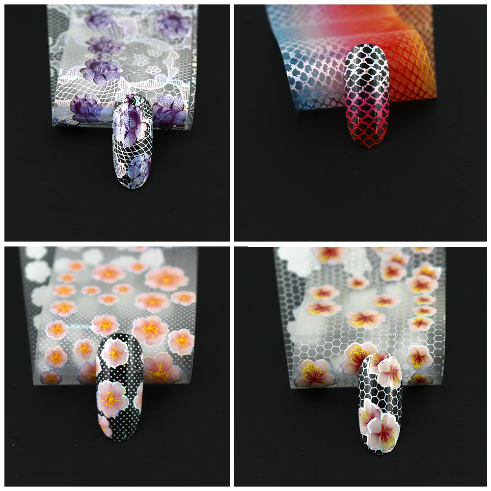 16 шт./компл. цветочный дизайн наклейка Голографическая фольга для ногтевого