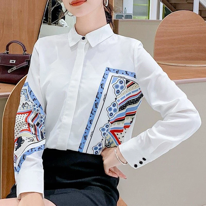 

Women's Spring Autumn Style Blouse Shirt Women's Printed Button Printed Turn-Down Collar Casual Vintage Tops SP1367