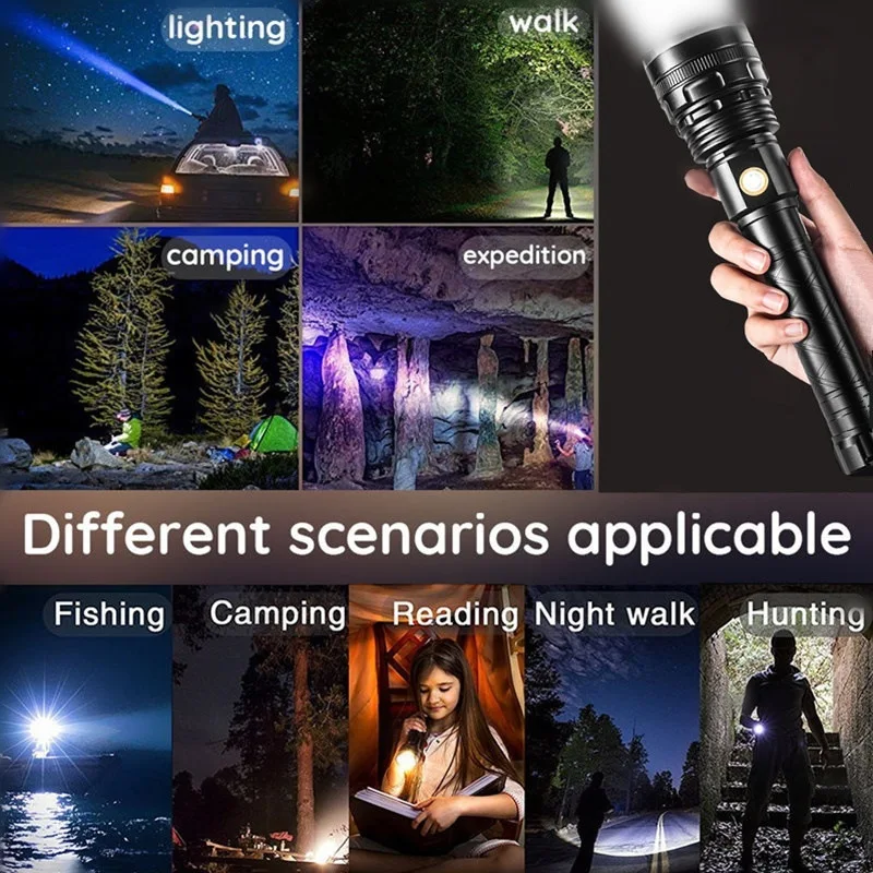 Comprar Linterna LED Potente De Alta Potencia Para Caza, Luz Táctica De Carga CC, Iluminación De Acampada, Xenón, 4 Núcleos, XHP70