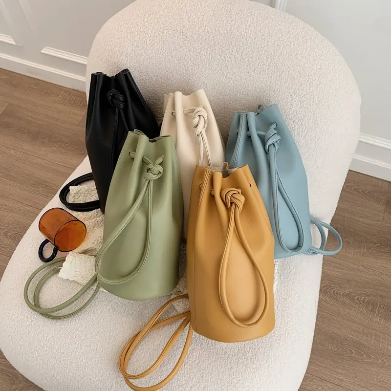 

Luxury Drawstring Women's Armpit Shoulder Bag Soft PU Leather Bucket Bag Designer Double Straps Crossbody Bag Female Handbags