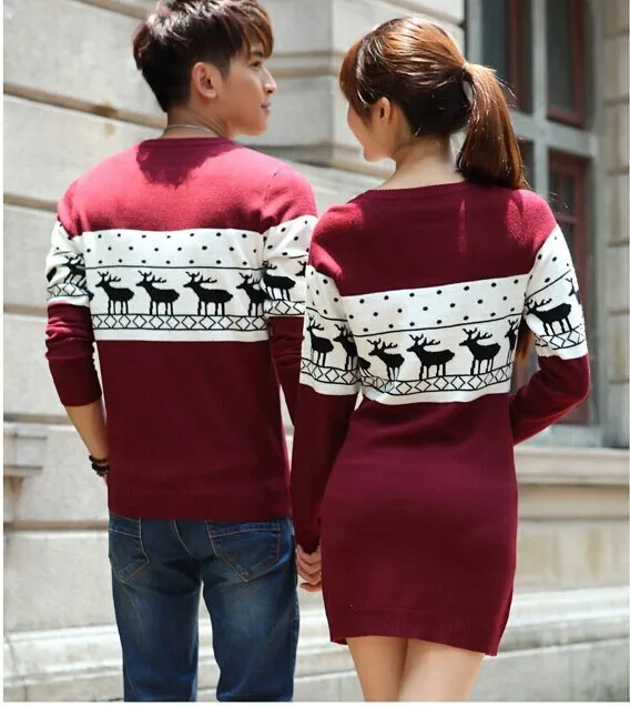 SMTHMA 2021 New Winter Runway Men's /Women Long Sleeve Wine Red Pullovers Matching Deer Couple Christmas Year Sweaters | Женская