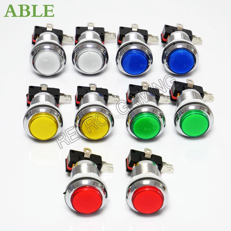 10pcs/lot Gold-plated LED Illuminated Push Button 30mm Holes Gilded buttons With Micro Switch for Arcade Video Games Machine