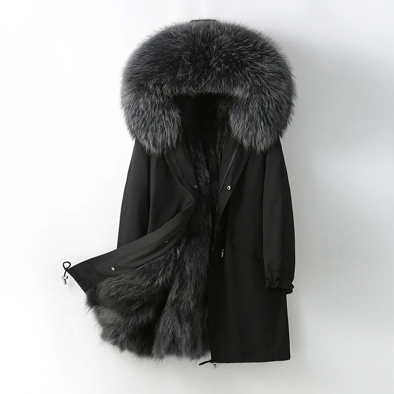 Winter Parka Women Real Fox Fur Coat Natural Raccoon Fur Collar Hooded Jacket Thick Warm Outerwear Fashion Streetwear Removable