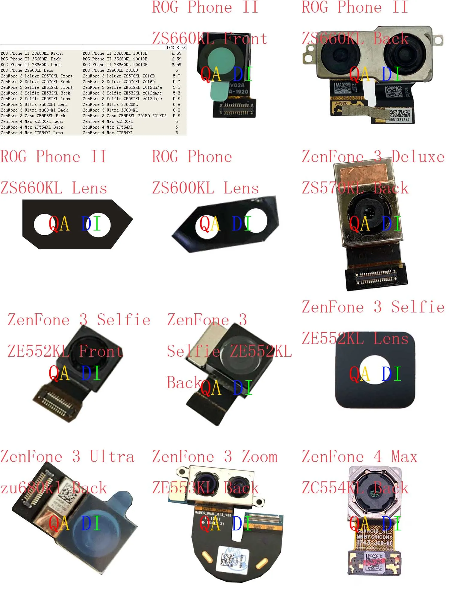 Фронтальная/задняя камера для ASUS ROG Phone II ZS660KL ZS600KL ZenFone 3 Deluxe ZS570KL Selfie ZE552KL Ultra zu680kl Zoom