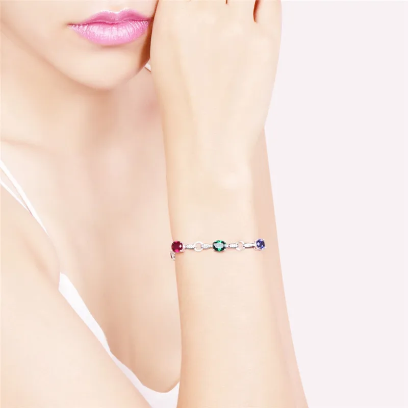 Браслет JQUEEN из натурального граната голубой топаз аметист серебро 925 пробы 6