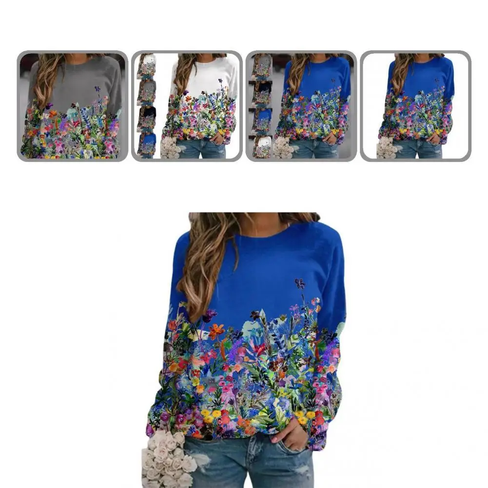 

Floral Print Autumn Winter Long Sleeve O Neck Loose Sweatshirt for Going Out