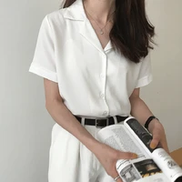 2020 summer blouse shirt for women fashion short sleeve v neck casual office lady white shirts tops japan korean style