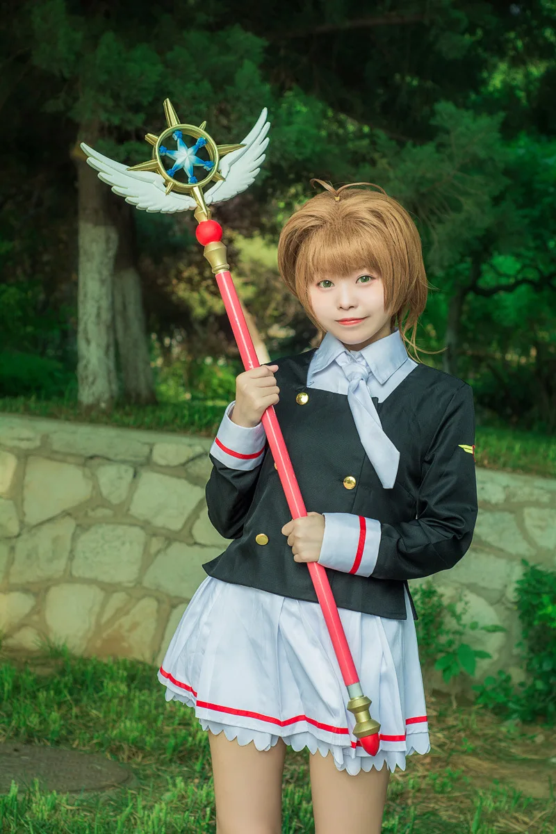 Аниме Косплей карта Captor Sakura платье футболка + юбка пальто галстук парики женский