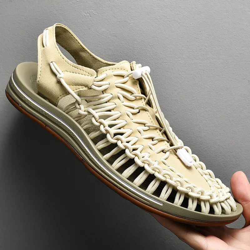 

2021 Woven Sandals Summer Trend Baotou Elastic Band Hole Beach Shoes Fashion Casual Personality Wading Couple Shoes