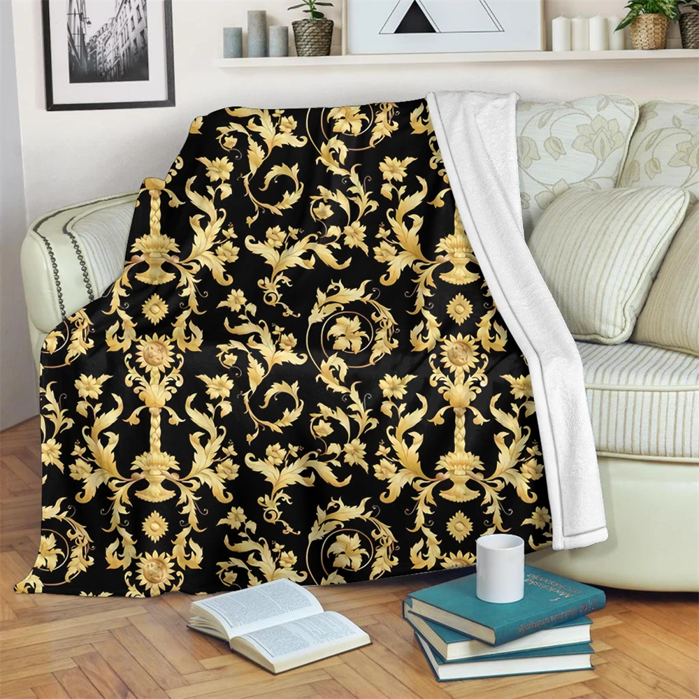 

HUGSIDEA Fashion Warm Bed Fleece Blanket Luxury Eurpoen Flower Print Plush Throw Soft Office Sofa Nap Knee Quilt for Adult Kids