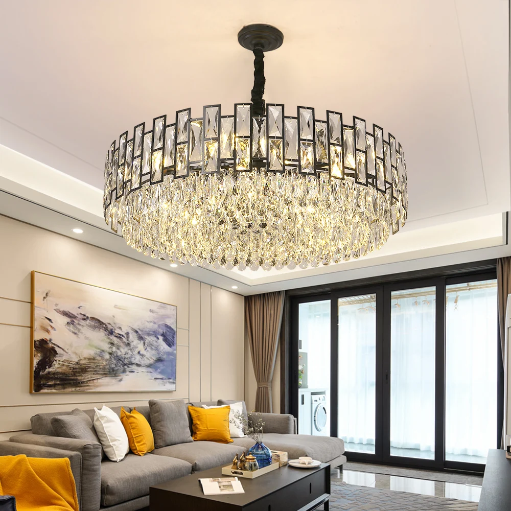 

Modern Black Crystal Chandelier Round LED Hanglamp For Living Room Bedroom Home Light Fixture Indoor Lighting Chandeliers