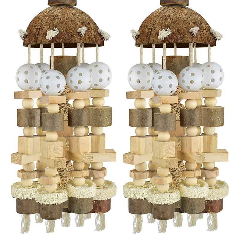 

2X Bird Parrot Toy, Large Parrot Toy Natural Wooden Blocks Bird Chewing Toy Parrot Cage Bite Toy Suits