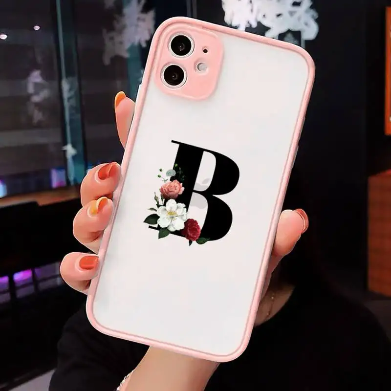 

Alphabet Letter flower Phone Cases Matte Transparent for iPhone 7 8 11 12 s mini pro X XS XR MAX Plus cover funda shell
